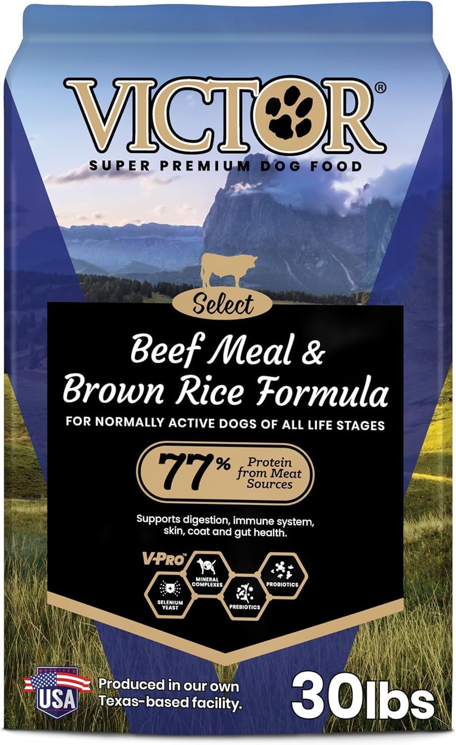 - VICTOR Super Premium Dog Food – Select Beef Meal & Brown Rice Formula for Immune and Gut Health – Gluten-Free Beef Meal Dry Dog Food for All Normally Active Dogs of All Life Stages, 30 lbs