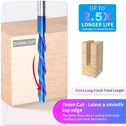 Miniatura 34 de 5 brocas de compresión en espiral de 1/4 pulgadas, longitud de corte de 1-1/4 pulgadas, extralargas de 3 pulgadas, fresadora CNC de carburo de corte