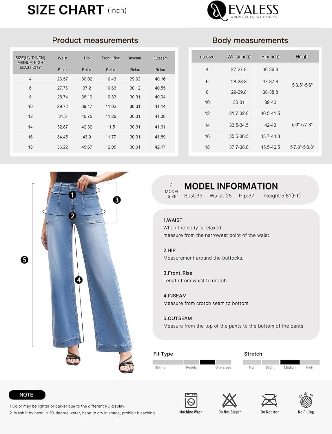 EVALESS Women's High Waisted Wide Leg Stretchy Denim Pants - Image 8