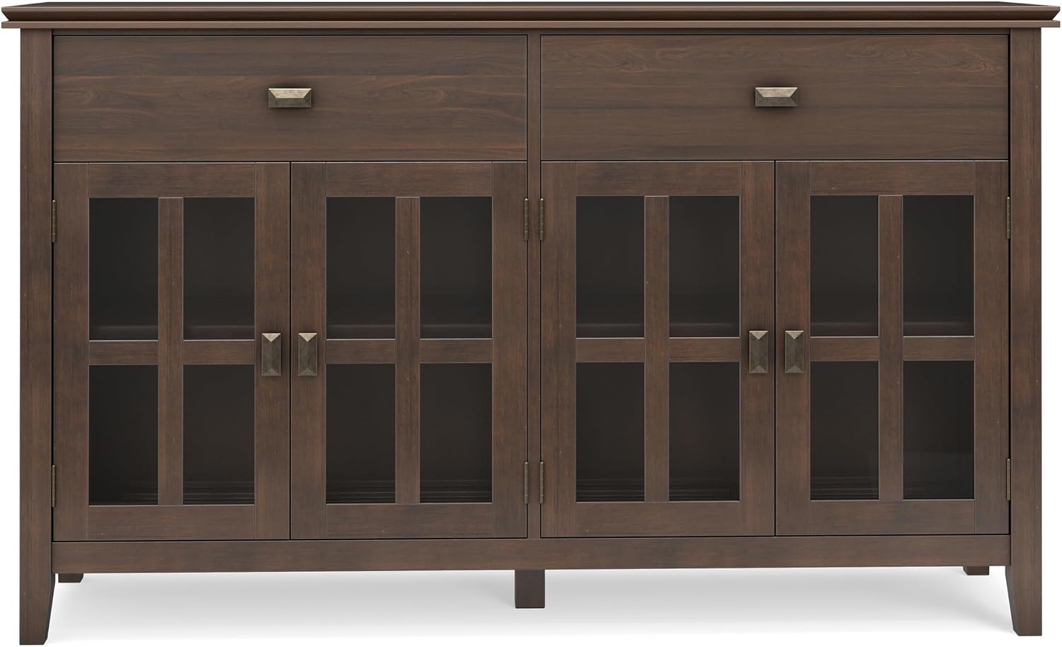SIMPLIHOME Artisan Buffet - 60 inch Wide Solid Wood 4-Door Sideboard Buffet in Natural Aged Brown, Storage Cabinet for Dining Room or Kitchen with Adjustable Shelves and Square Knobs
