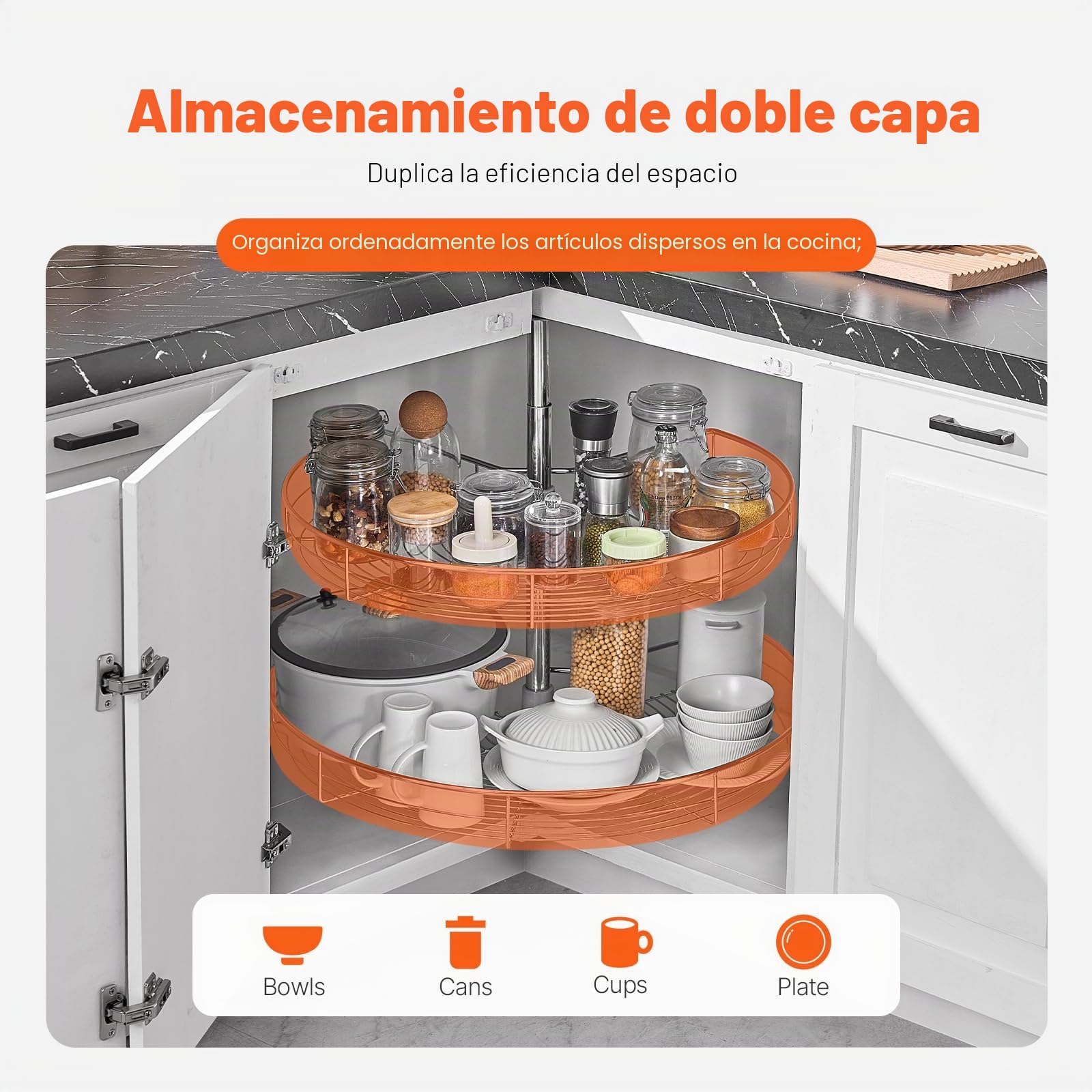 VEVOR Organizador de esquina cromado en forma de riñón de 28 pulgadas, base de cocina giratoria de 360°, estante de almacenamiento ajustable de 2 niveles, estante de almacenamiento de acero al carbono
