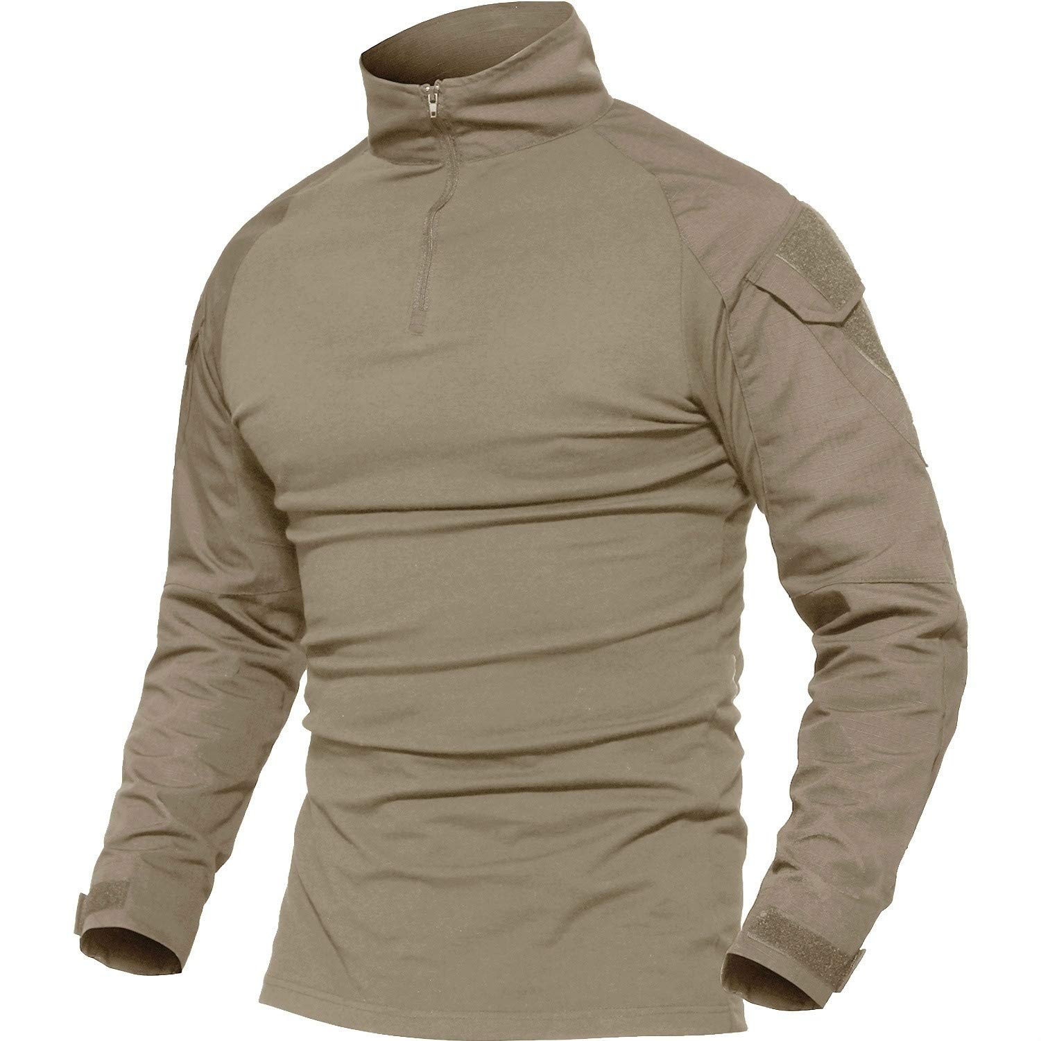 Lilychan Men's Khaki Long Sleeve Tactical Shirt - Military Shirt Outdoor Combat Shirt Tactical Combat Shirt With Zipper (, Uk L(Fit Chest:38"-41"))