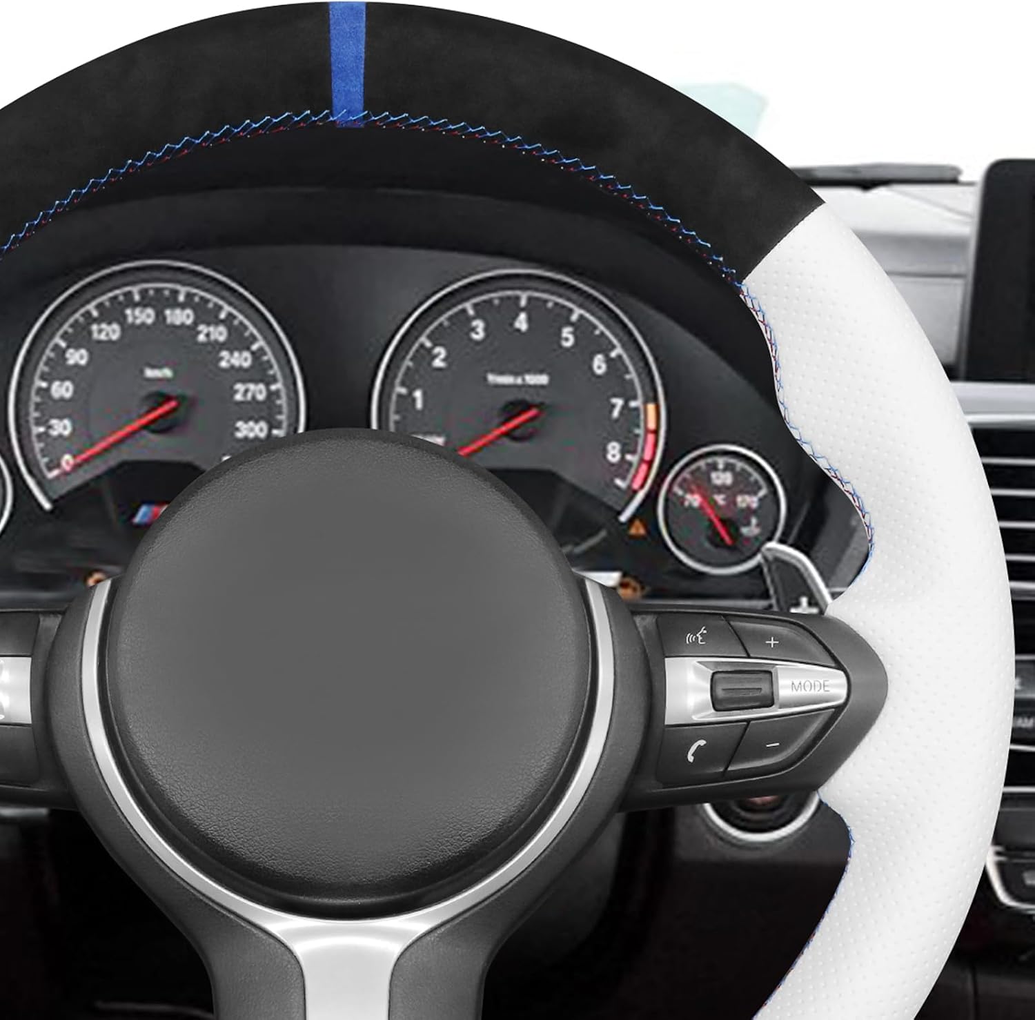 MEWANT Hand-Stitched Steering Wheel Cover for BMW (M Sport) F22 F23 F30 F34 F32 F33 F36 F10 F07 F12 F13 F06 F39 F25 F26 F15 F16, DIY Custom Fit Steering Wheel Wrap for BMW