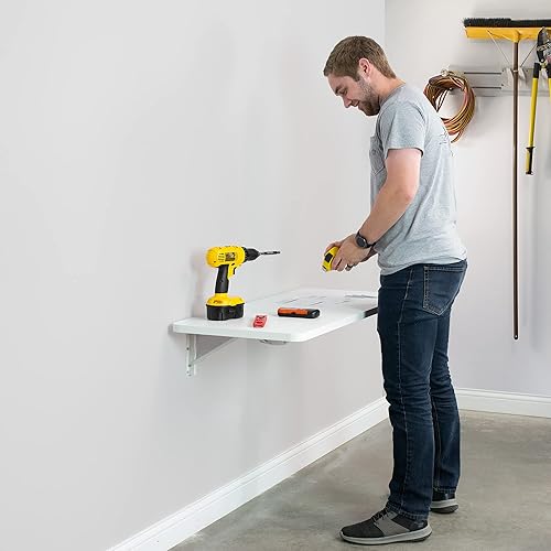 Miniatura 8 de VIVO Banco de trabajo plegable montado en la pared de 43 pulgadas, estante plegable para estación de trabajo con soportes de acero ajustables,