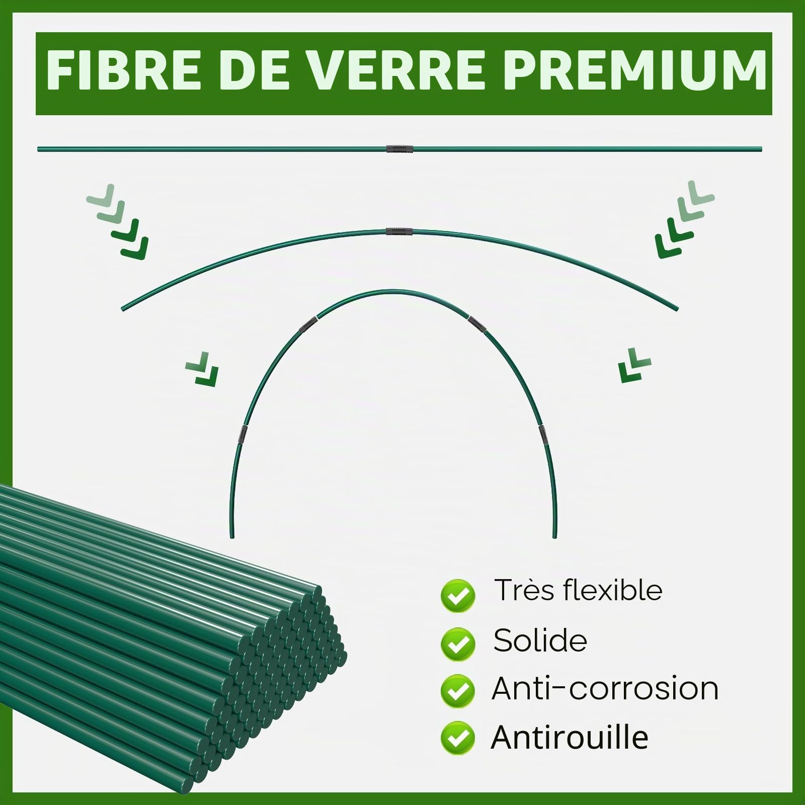 60 Pièces Arceau Tunnel de Forçage, Arceaux pour Serre de Jardin, Kit de Tunnel de Culture pour Potager et Carré Potager, Support de Plante DIY pour Film de Croissance, Filet de Protection et Cloche