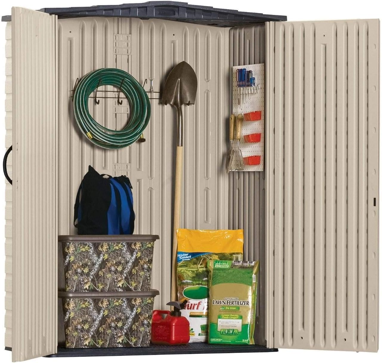 Rubbermaid Small Vertical Resin Outdoor Storage Shed With Floor (2.3 x 4.6 Ft), Weather Resistant, Beige/Brown, Organization for Home/Backyard/Pool Chemicals/Toys/Garden Tools/Porch/Patio Cushions Rubbermaid Small Vertical Resin Outdoor Storage Shed With Floor (2.3 x 4.6 Ft), Weather Resistant, Beige/Brown, Organization for Home/Backyard/Pool Chemicals/Toys/Garden Tools/Porch/Patio Cushions