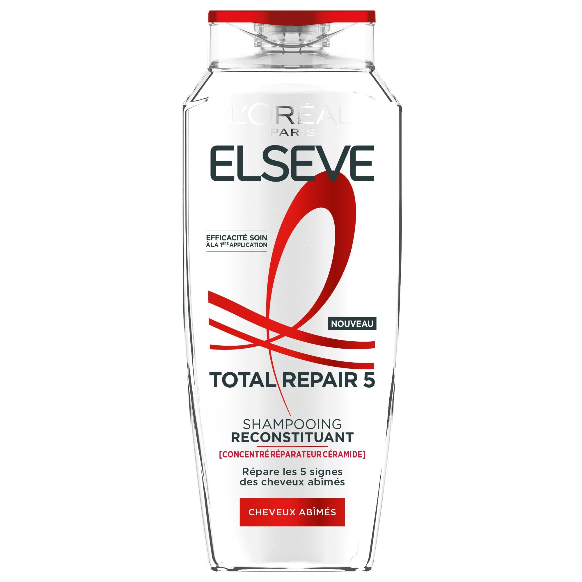 L'Oréal Paris - Shampooing Reconstituant - Répare & Renforce la Fibre - Pour Tous Types de Cheveux Abîmés - Enrichi en Concentré Réparateur Céramides - Elseve Total Repair 5-400 ml