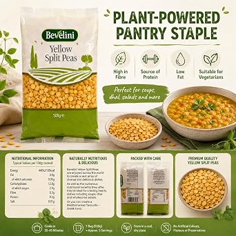 Bevelini Yellow Split Peas 500g - Dried Yellow Peas for Soups, Stews, Curries & Pease Pudding - High Protein & Fibre Plant-Based Pulses - Vegan & Vegetarian Friendly Pantry Essential