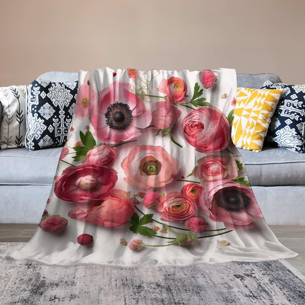 Couverture flanelle douce légère fleurs motif floral salon