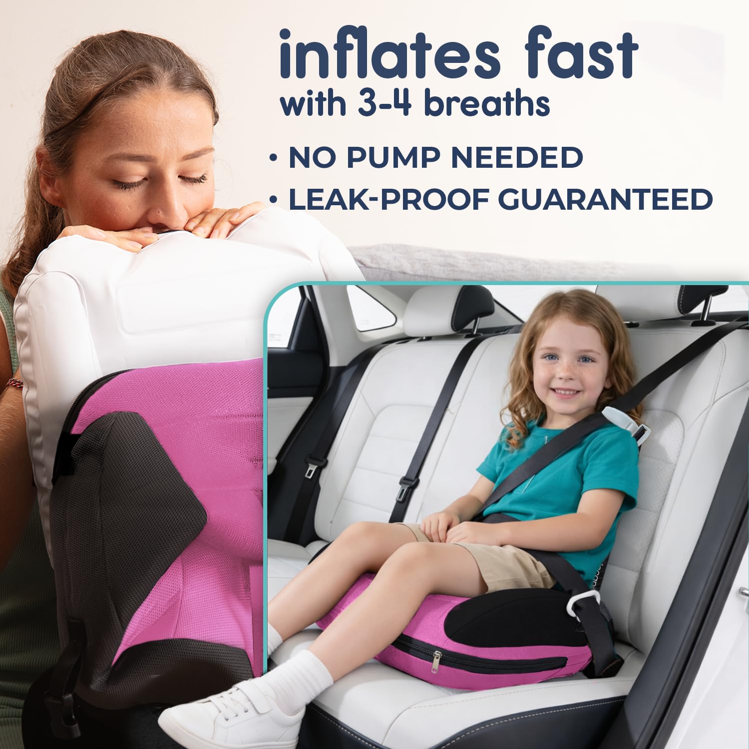UberBoost Inflatable Booster Seat for Car, Travel Booster Seat, Pink/Black — Amazon image 4