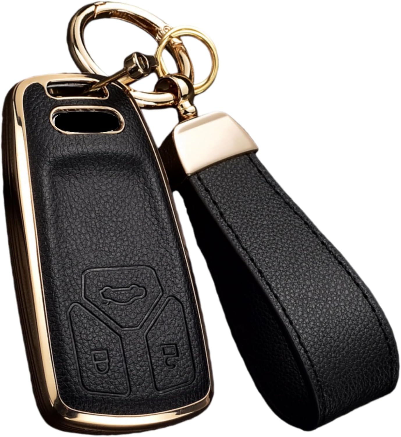Key Fob Cover for Audi with Key Chain, Upper Leather + Soft TPU Key Cover Case Shell for A4 Q7 Q5 TT A5 SQ5 R8 S5