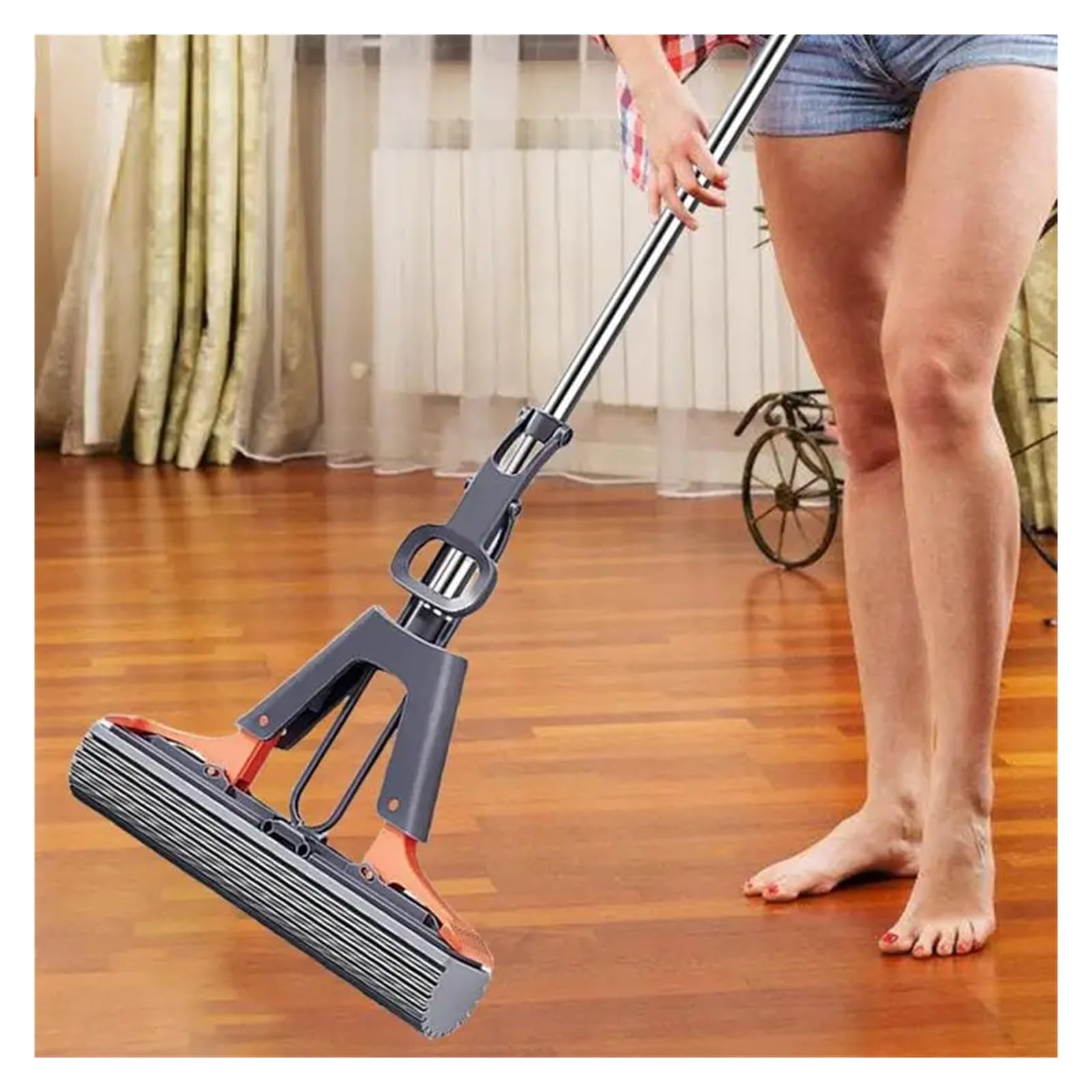 Trapeador de Rodillo for Pisos con Mango Ajustable, trapeador de Rodillo for Pisos en Esponja PVA, trapeador de Esponja Absorbente de Limpieza eficiente for baldosas de Madera Dura