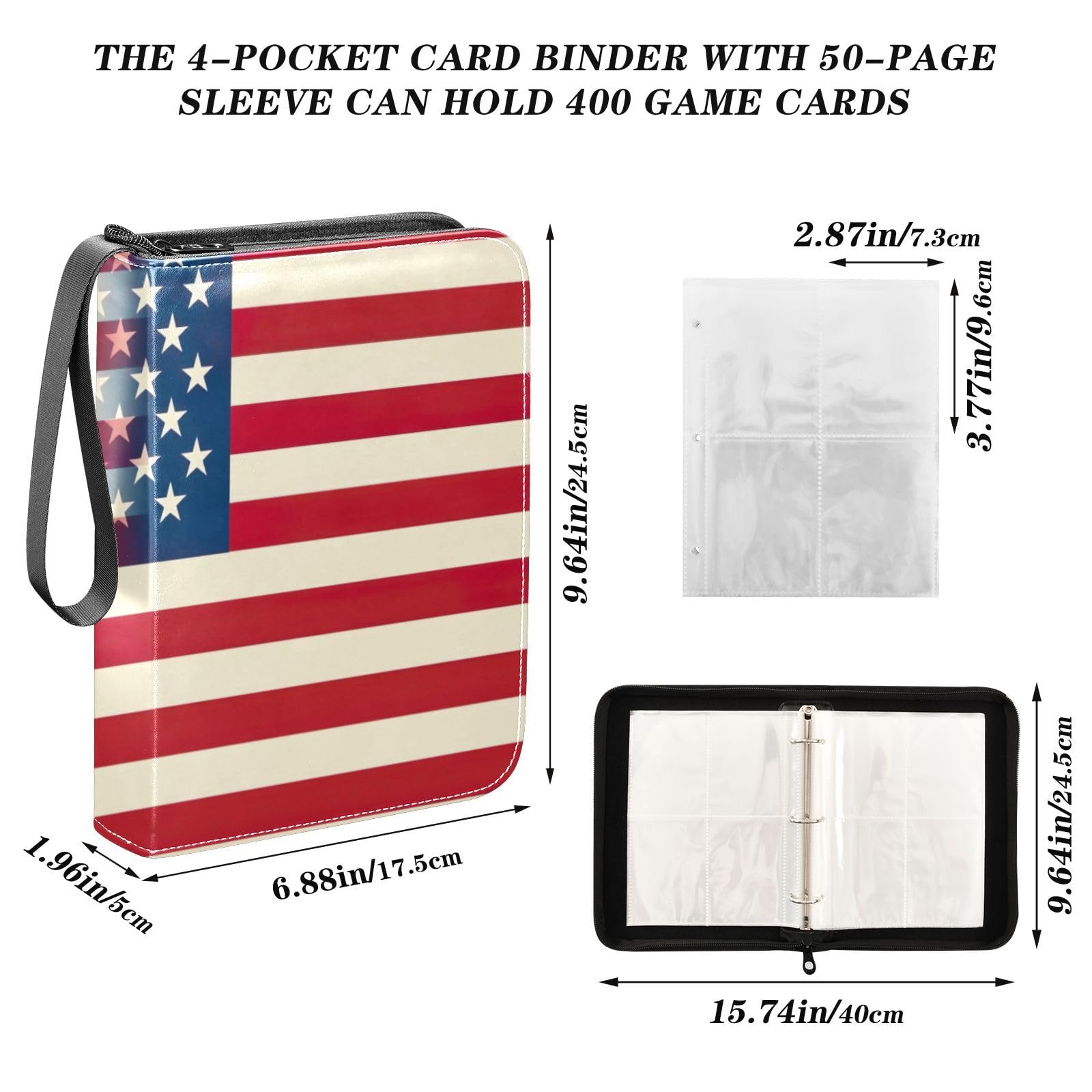 WELLDAY United States Flag Card Binder, 400 Pockets Card Holder with 50 Sleeves, Sturdy Card Holder Folders for Game Cards & Sports Cards : Toys & Games