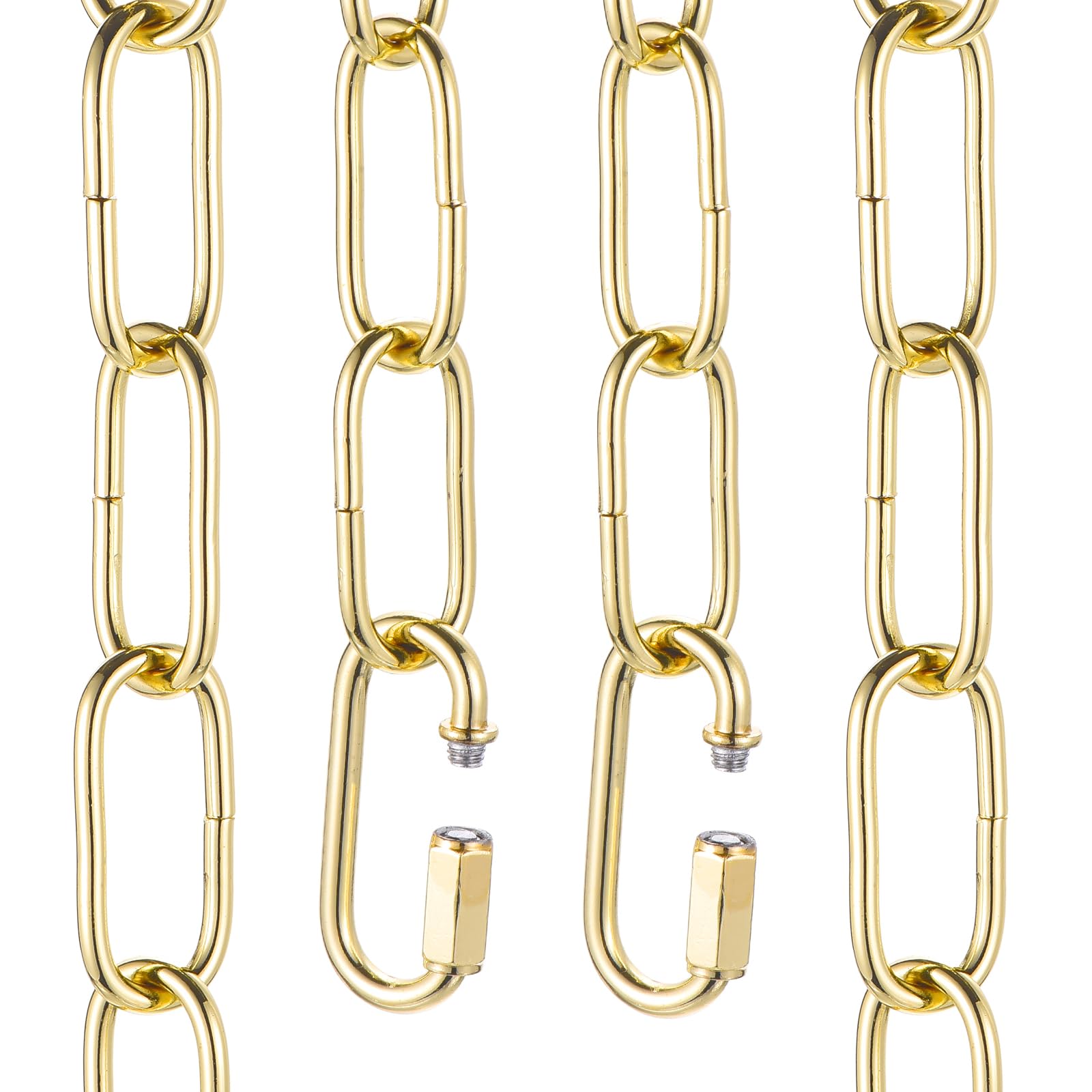 sourcing map 6ft Lighting Hanging Chain, 3mm/0.12" Looping Metal Pendant Chandelier Chain Extension with 2 Quick Link Lock for Hanging Plant Pendant Chandelier Light Fixture, Light Golden