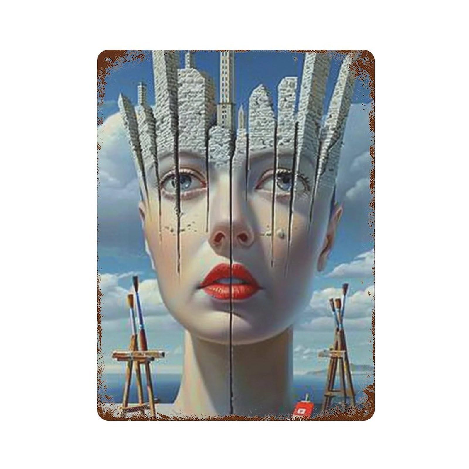 MGHTGRWE Dali Surreal Sliced Artist’s Visage 02 Poster Wall Art Iron Vintage Metal Tin Sign Modern Home Cofffee Club Art Bar Shop Decor 40x30cm