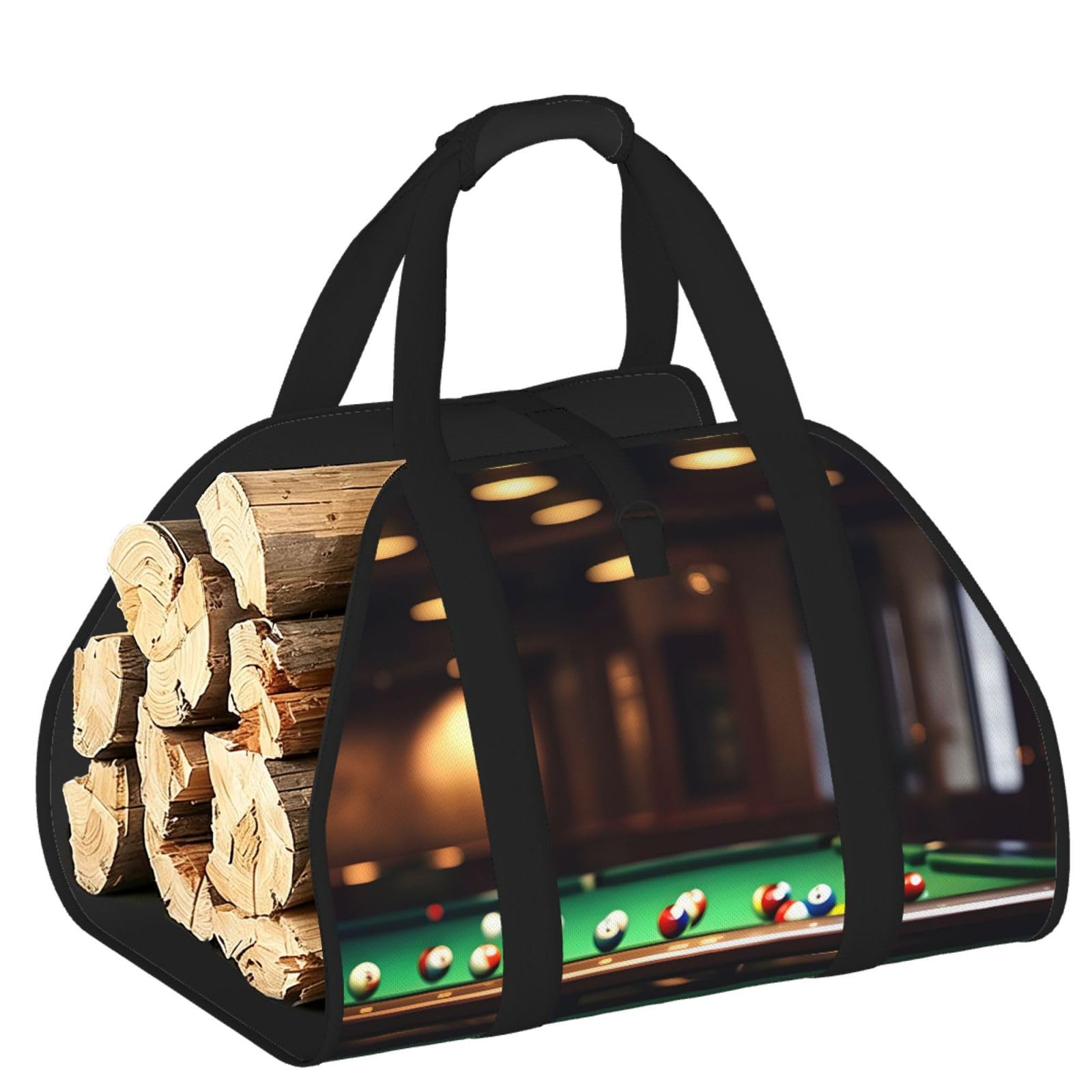 Billiard Printed Firewood Carrier Bag, Log Tote with Open-Ended Design for Camping Outdoor Wood Hauling
