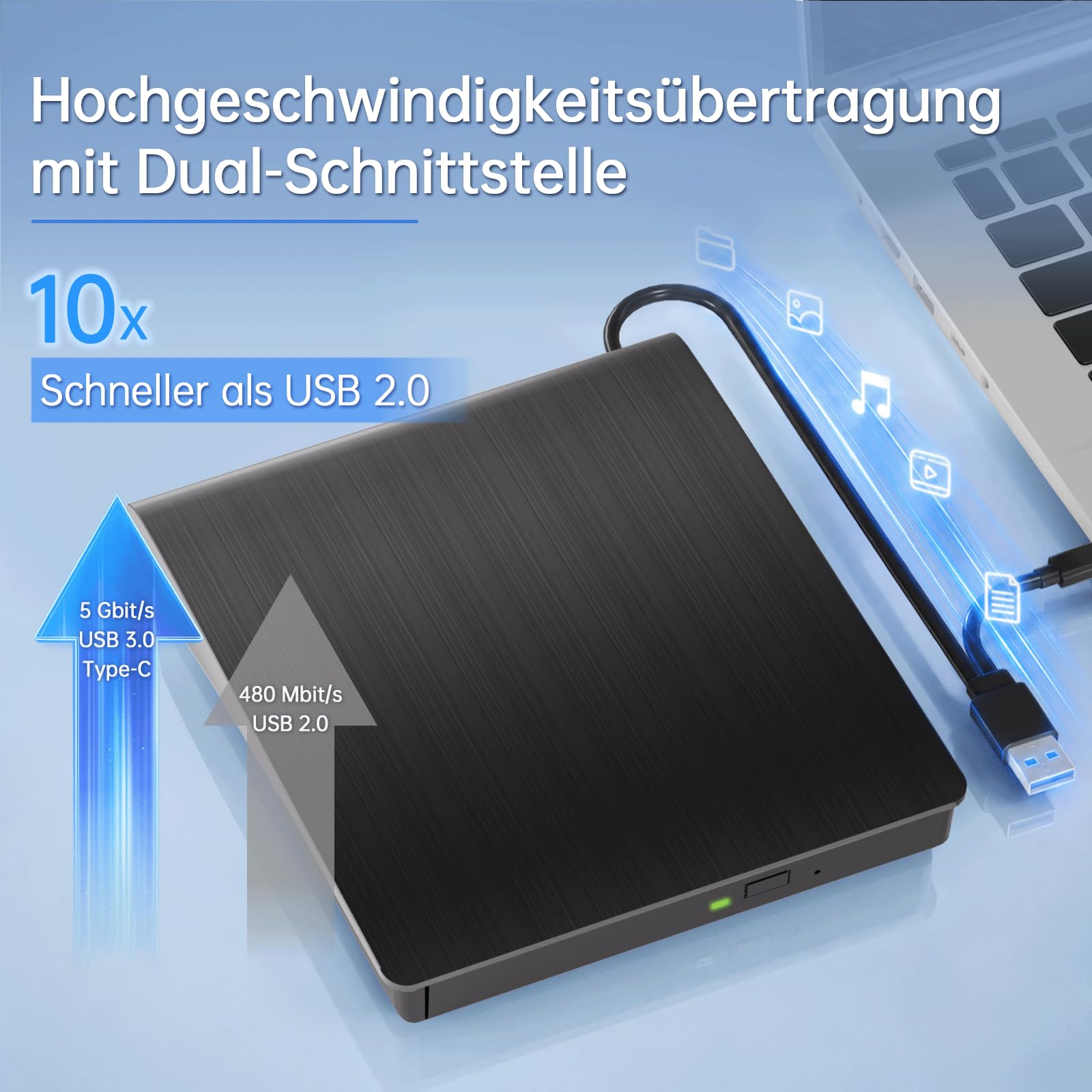 Yaeonku Externes Blu-ray Laufwerk Blu-ray Laufwerk DVD/BD Player Blu-ray Laufwerk USB 3.0 und Typ-C DVD Recorder für Windows XP/7/8/10/11 MacOS für PC,Laptop,Desktop,Mac