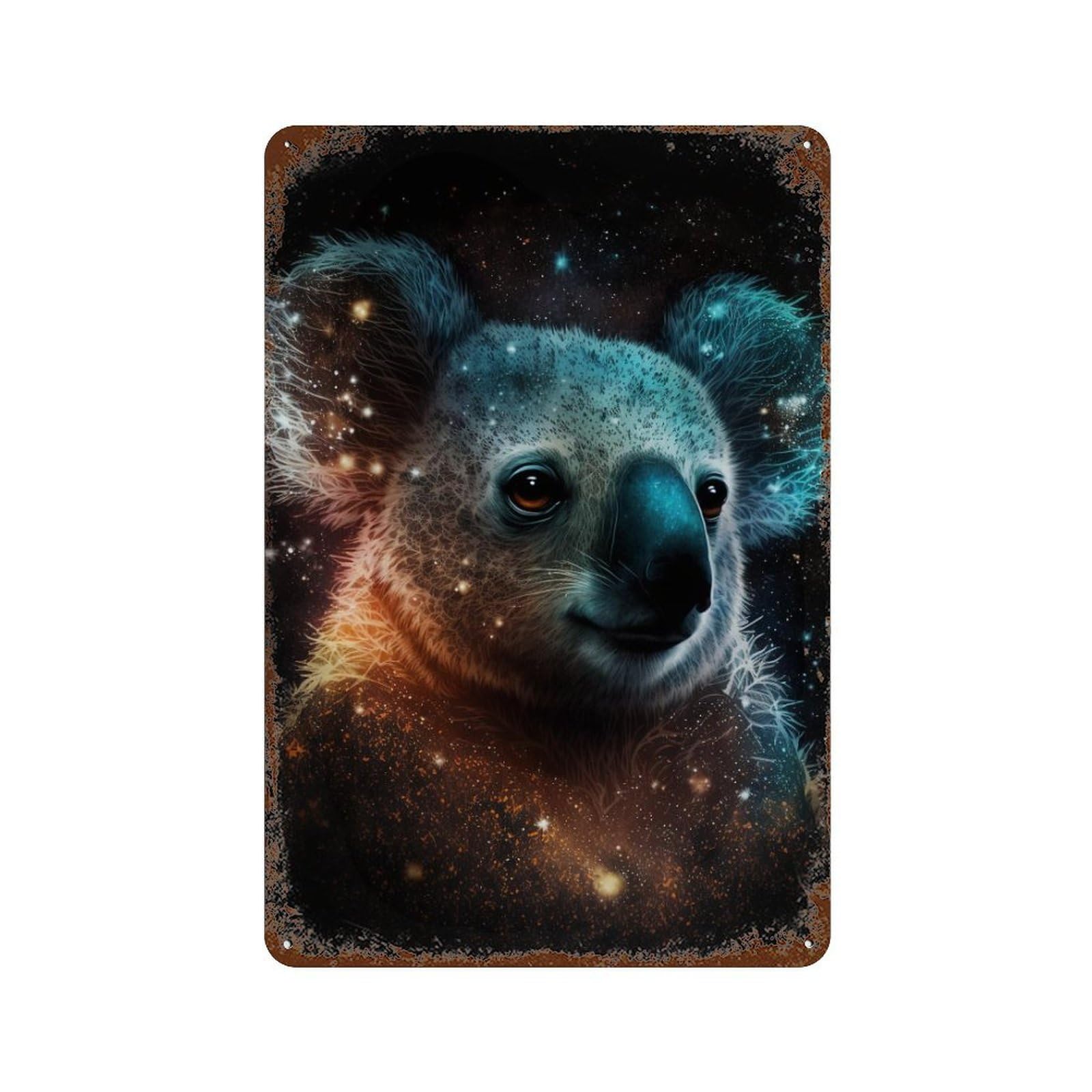 Vintage Rust Metal Sign Cosmic Koala Art Print-1 11.8"x7.9", Old School Wall Decor for Office, Studio And Wall Decor