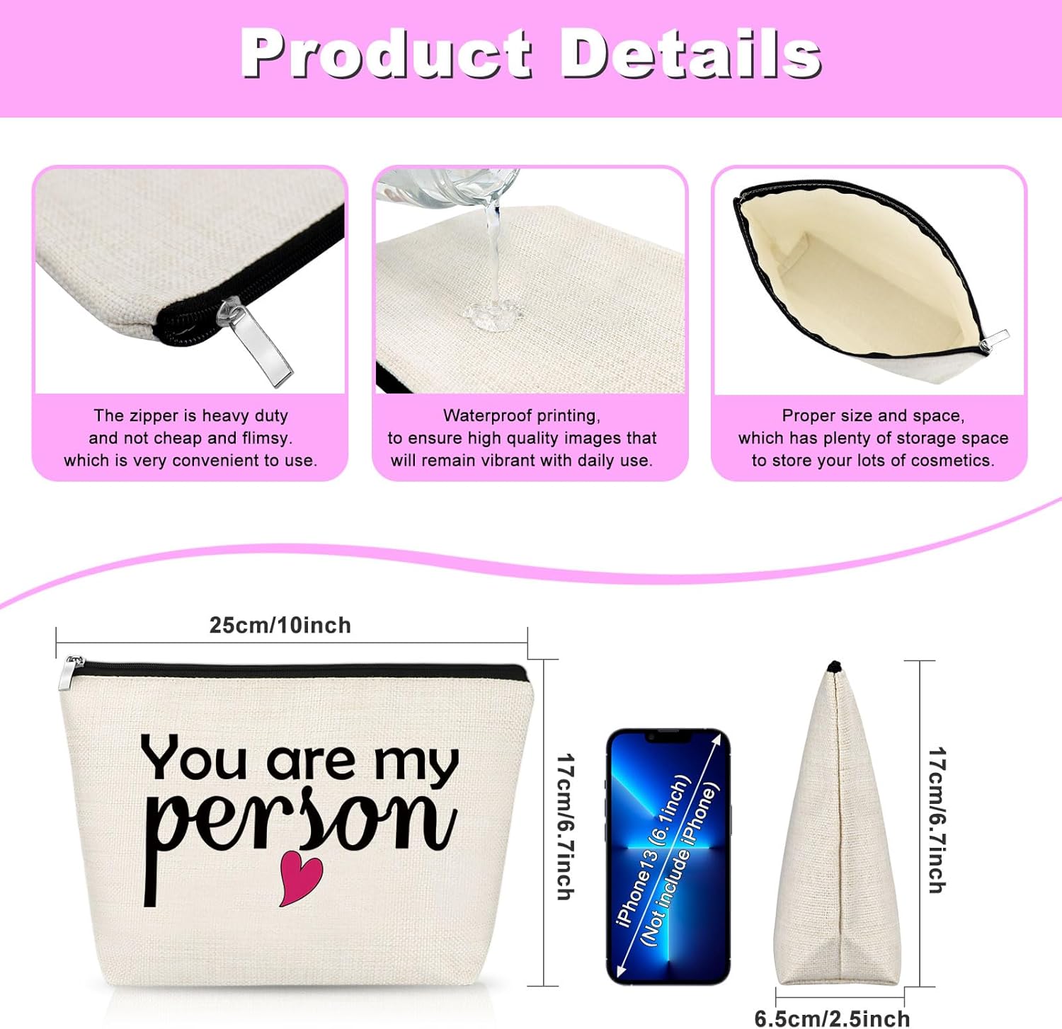 Bestie Gifts for Women Unique Makeup Bag Thank You Gift for Bestie Soul Sister BFF Friendship Presents for Girls Cosmetic Bag Long Distance Present Graduation Christmas Birthday Travel Pouch - Image 2