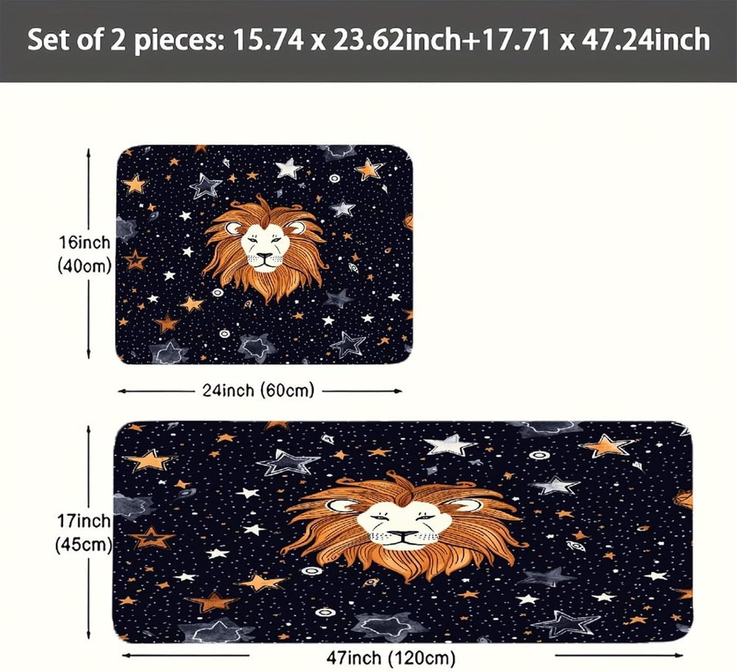 Lion and Stars Kitchen Mats with 2PCS Non-Slip Washable,Kitchen Rug Heavy Duty Durable, Floor Mats for Kitchen,Office,Sink,Laundry