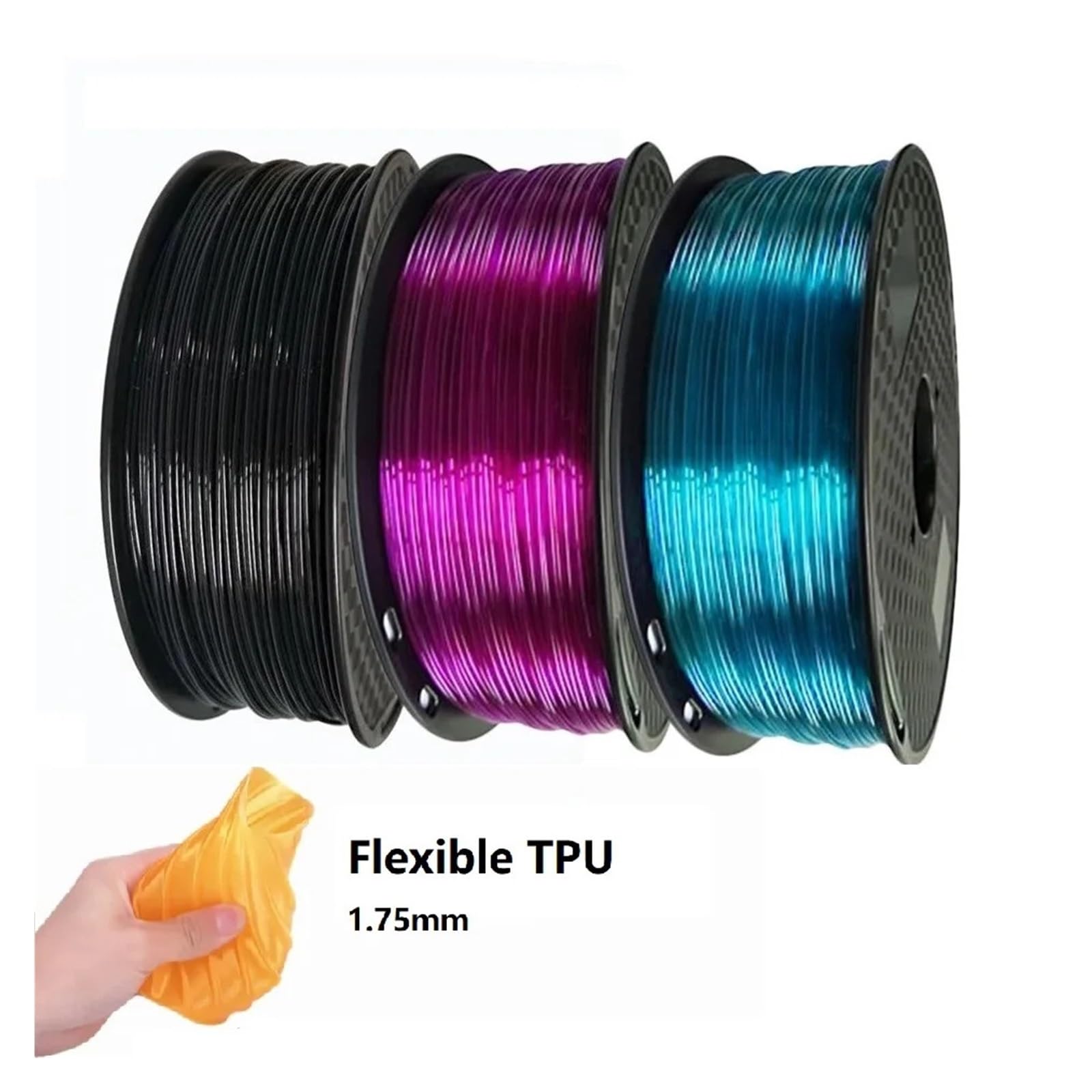 Filamento de TPU flexible for impresora 3D, 200 g/400 g/1 kg, 1,75 mm, transparente, TPU suave(Skin,1KG)