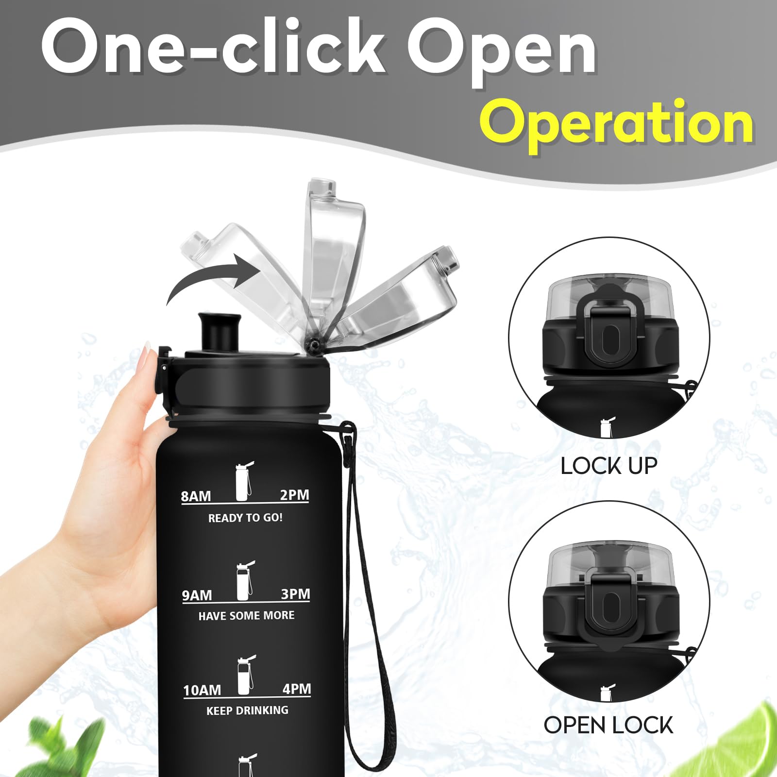 JAPORIA Borraccia 500ml, a Prova di Perdite, Borraccia Sportiva con Indicatore del Tempo, senza BPA, Bottiglia Acqua Motivazional per Bici, Palestra, Scuola, Gym