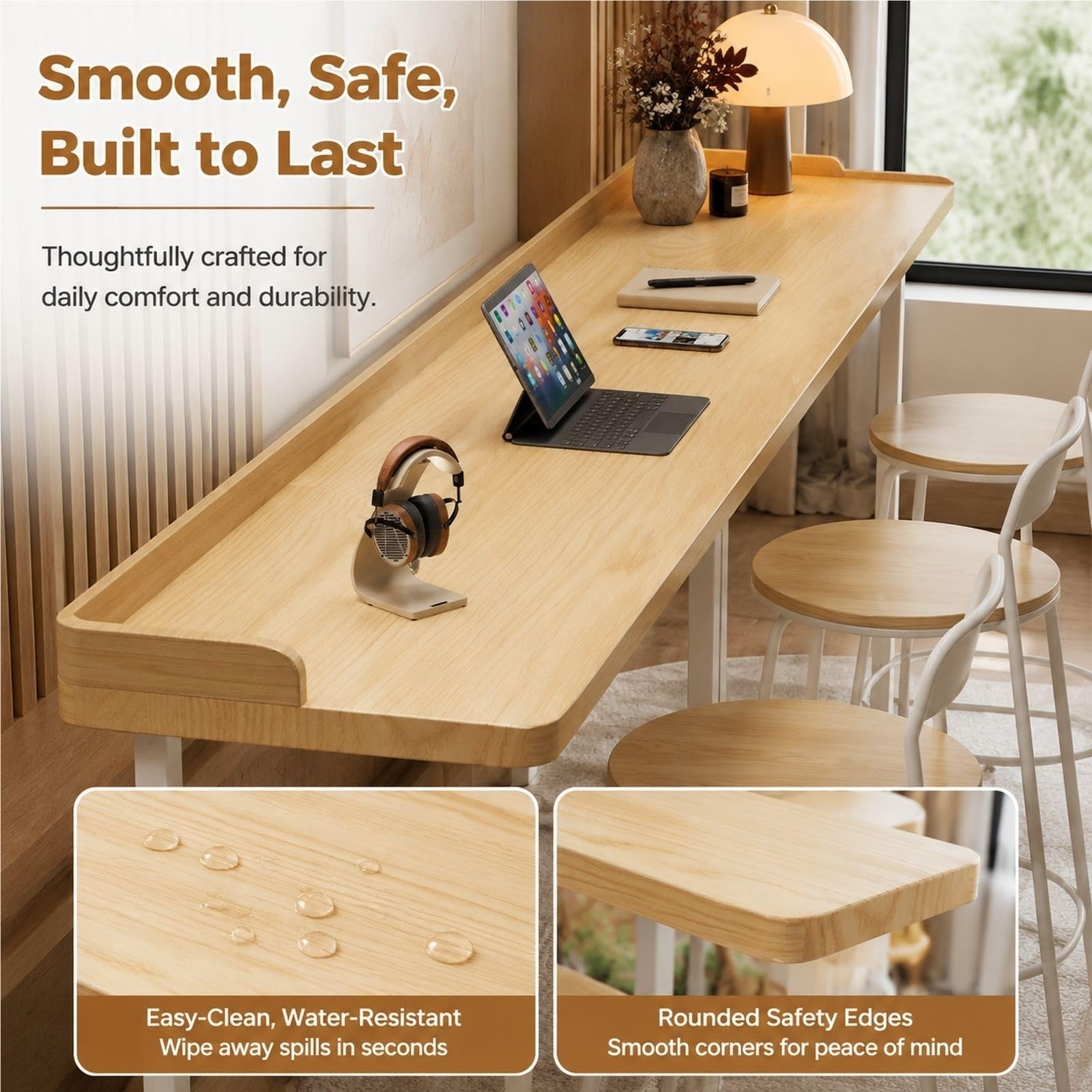 Table Haute en Bois, Comptoir De Bar Industriel, Mange-Debout Rectangulaire