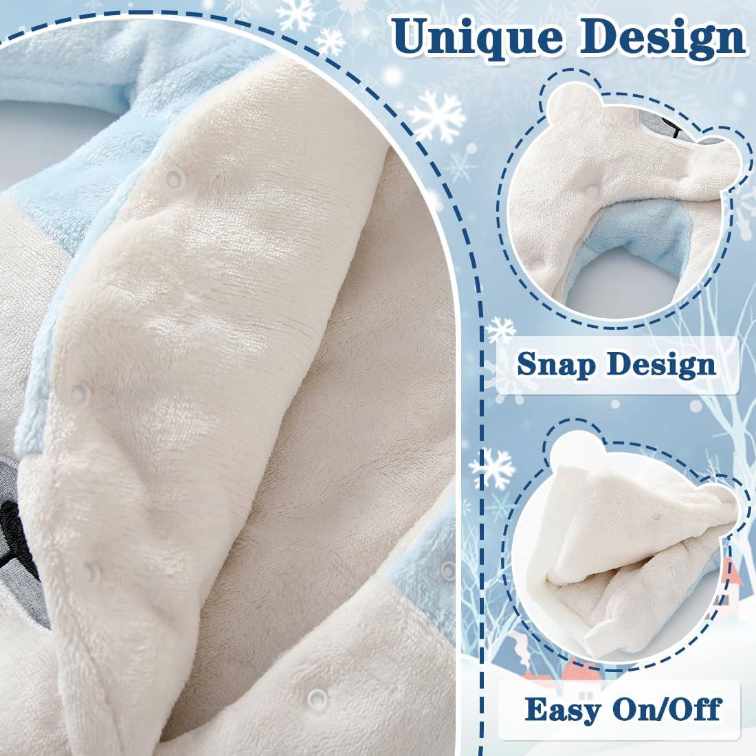 Fairy Baby Newborn Baby Snowsuit Bear Suit Romper Winter Warm Coat Infant Fleece Footie Jumpsuit for Girls Boys 0-18M - Image 4