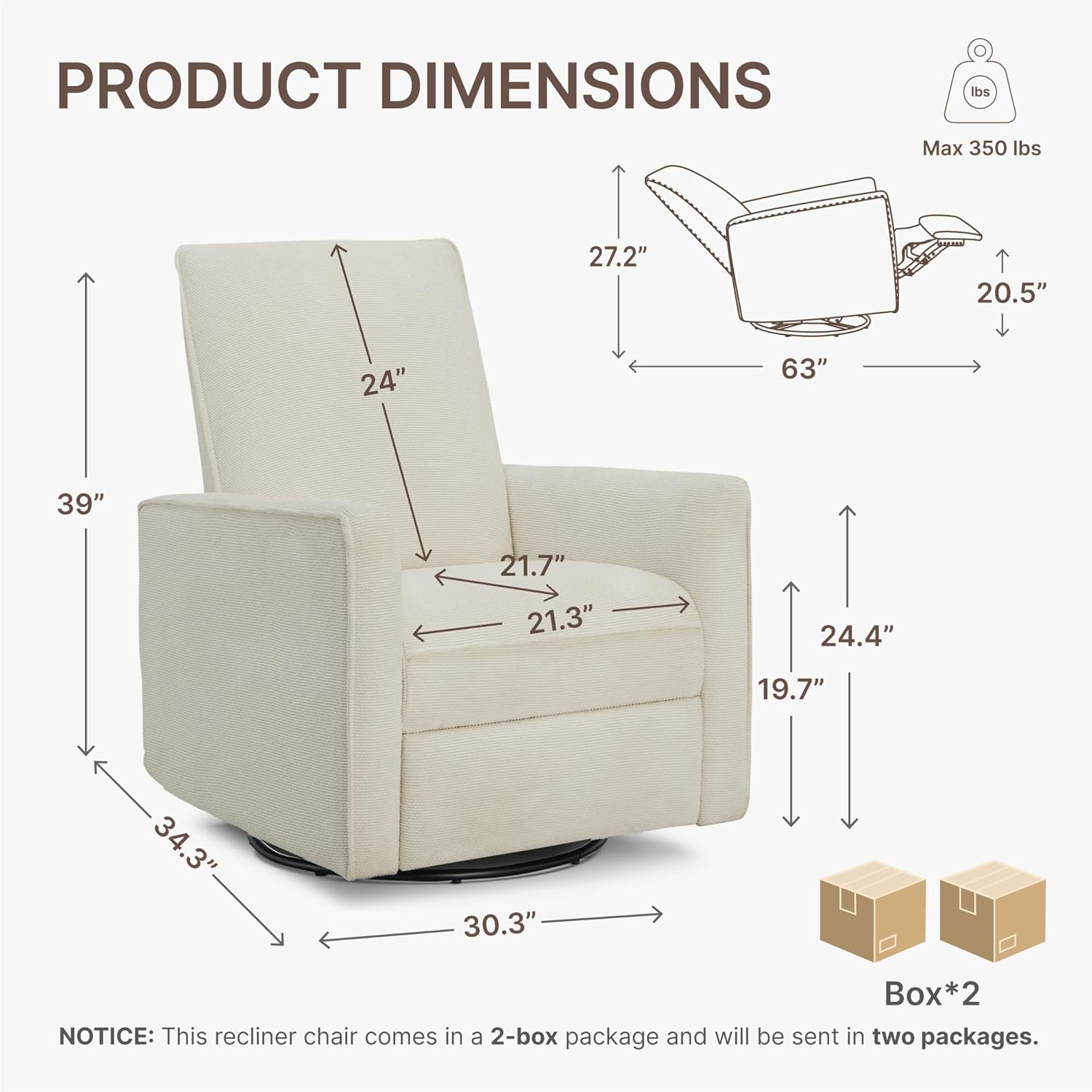 (Different color) ( incomplete) KISLOT Swivel Rocker Recliner Chair, Nursery Glider Recliner Manual Rocking Comfy Upholstered Fabric Reclining Single Sofa for Nursery Bedroom Living Room Style A-cream
