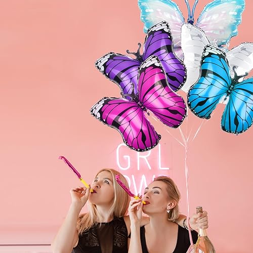 Miniatura 8 de Decoraciones de cumpleaños de mariposa, 10 globos de aluminio con girasoles florales y margaritas para decoración de habitación de dormitorio en