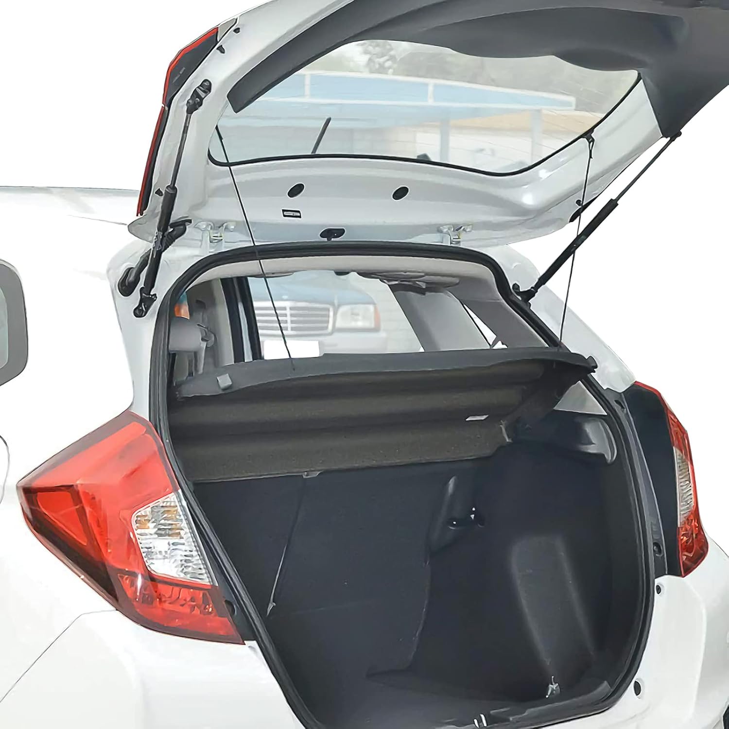 IKON MOTORSPORTS, Rear Cargo Cover Compatible with 2012-2013 Honda Fit, Non Retractable Rear Trunk Security Cargo Cover Tonneau Black Jazz Style