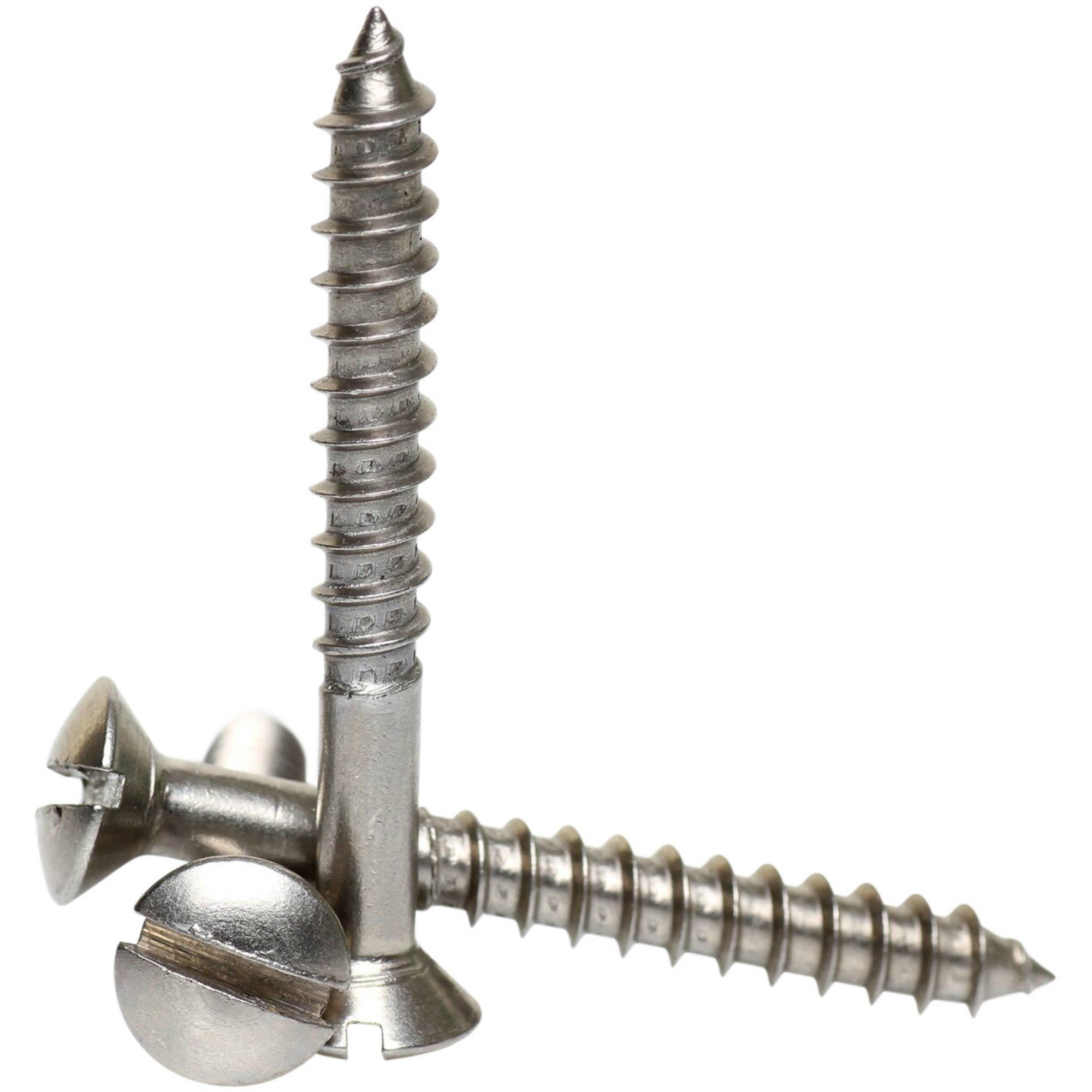 A2 Stainless Steel Slotted Raised Head Countersunk Wood Screws DIN 95 4 x 40 / No.8 x 1 1/2" - 100 Pack