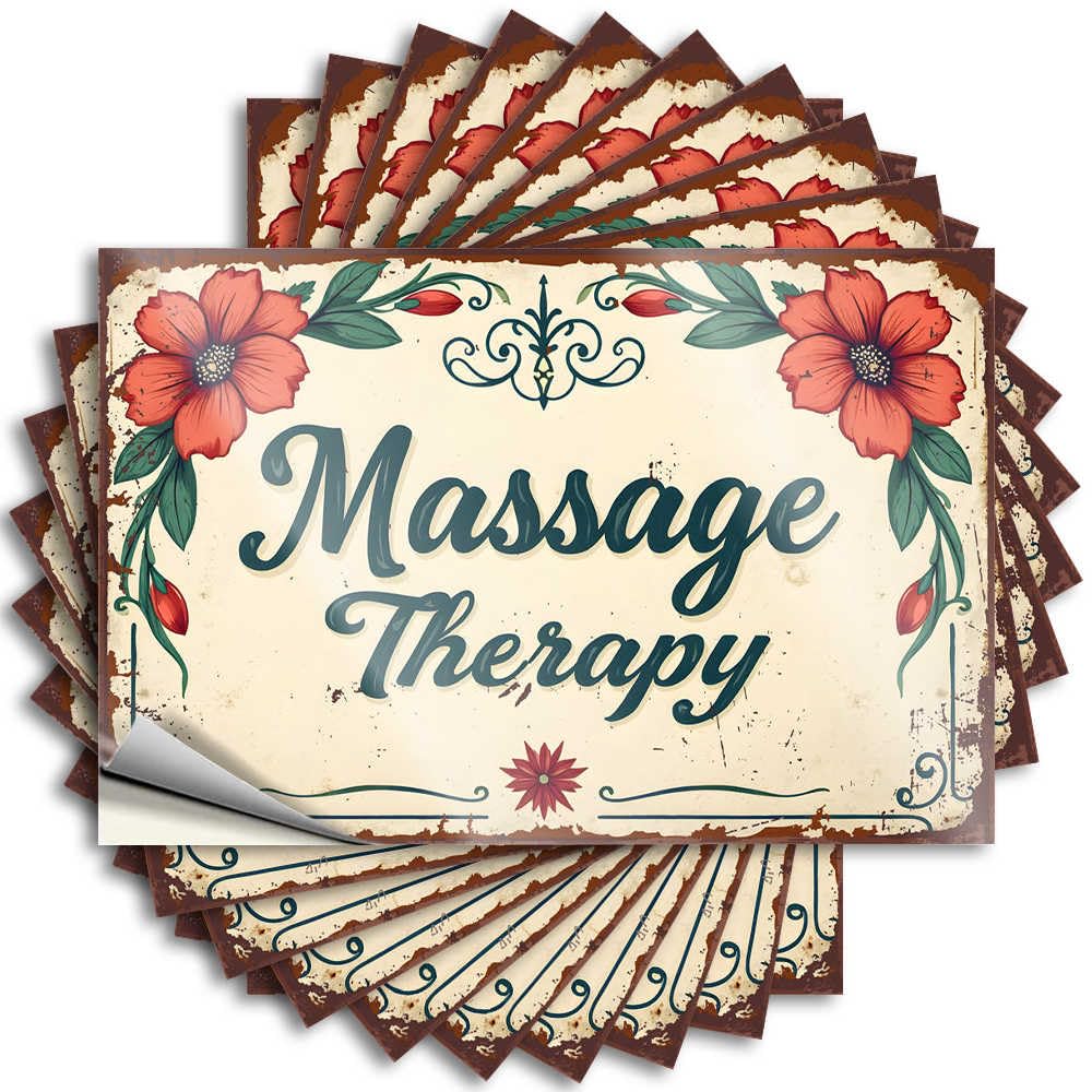 Beer Hat Bumper - Vintage Massage Therapy Sign with Floral Decorations Fun Durable Sticker Easy Apply for Dart Decor(12X18CM)