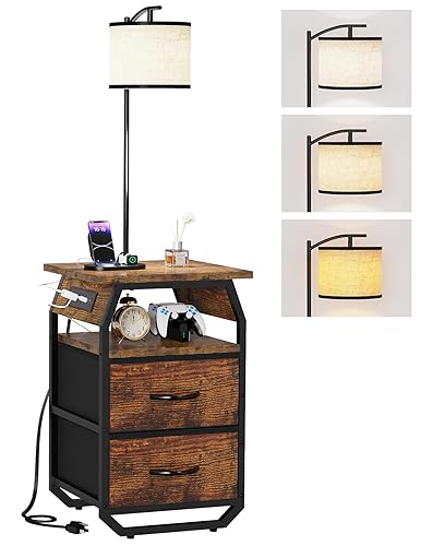 Floor Lamp with Table, End Tables with Lamps Attached 3-Color