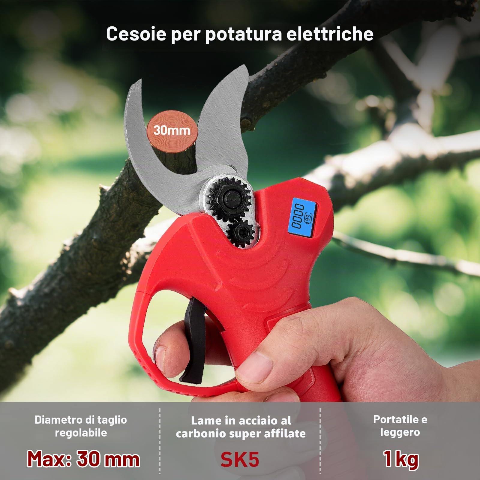 cesoie a batteria per potatura 30MM 600W forbici potatura a batteria con 2 batterie 200mAh e display LCD Sharp SK5 forbice potatura per Giardinaggio Albero da Frutta Delle Viti