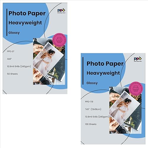 PPD Paquete de papel fotográfico pesado para inyección de tinta, paquete de 4 x 6 pulgadas y 5 x 7 pulgadas, 64 libras, 8.47 ozm, 10.9 mil, 50 hojas