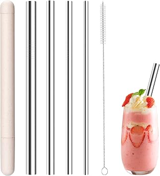 Stainless Steel Straw Set 215mm8.5" Long, 0.24"/0.31"/0.39"/0.5" Diameter | Fits Coffee, Smoothies & All Cup Sizes, Reusable Metal Straws, BPA Free & Dishwasher Safe Beige 4 Pack
