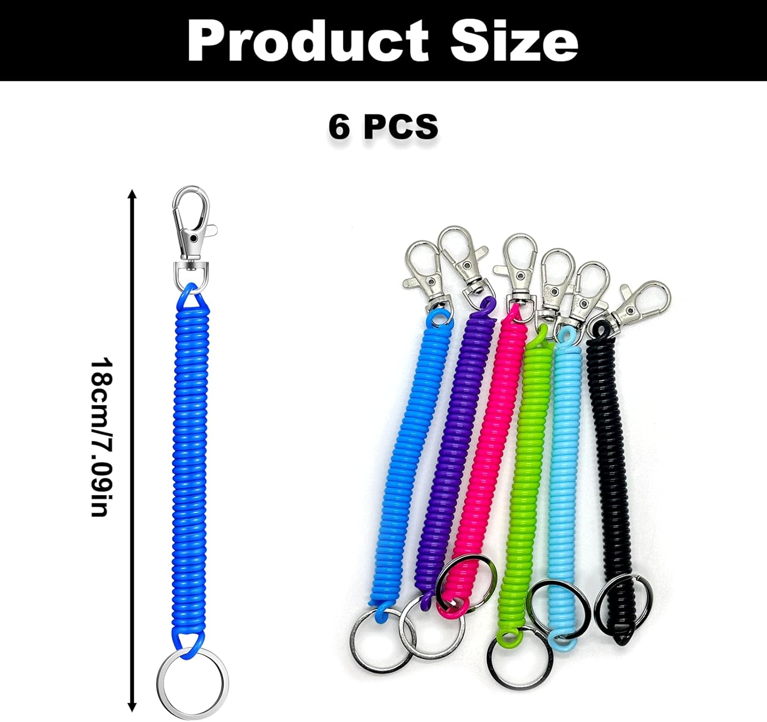 6PCS Retractable Spiral Coil keychains, Anti-lost Stretch Cord Keychain Lanyards, Keychain Wrist with Metal Lobster Clasp for keys Wallet Card Safety - Image 2