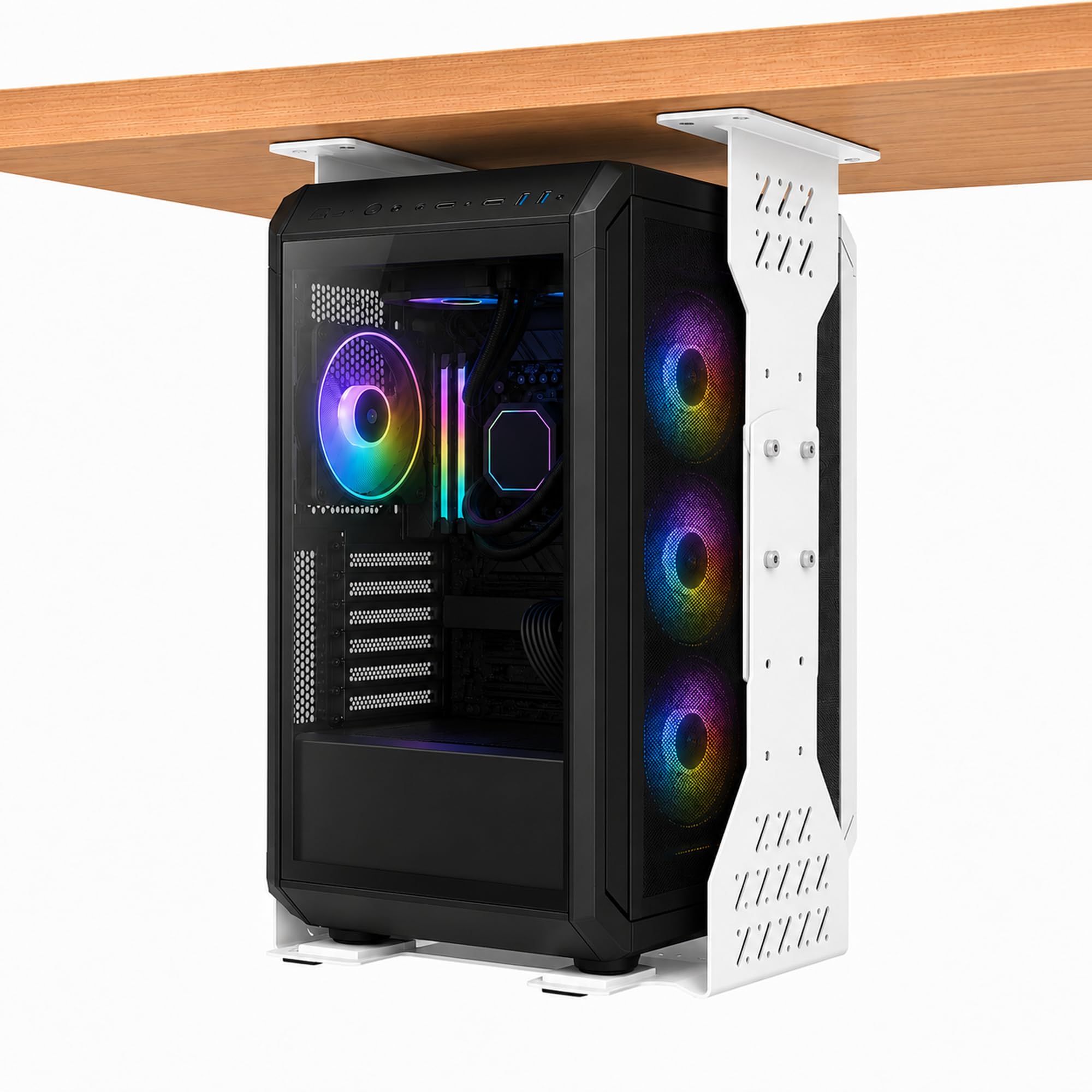 PC Halterung unter Schreibtisch, Maximale Breite bis zu 360 mm, bis zu 35 kg Tragfähigkeit, PC Untertisch Halterung mit Schutzpolster, Heavy Duty Computergehäuse, Weiß