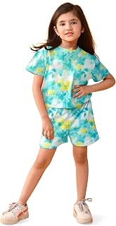 Amrutiya Enterprises Kids Girls Cotton Half Sleeves Co-Ord Set Printed T-Shirt & Shorts Clothing Set Price In India