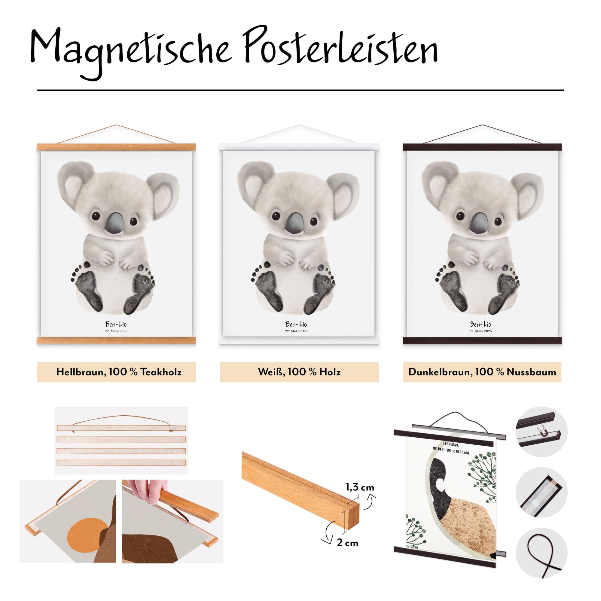 Personalisiertes Baby Fußabdruck Poster im Skandi Boho beige Stil Babyfußabdrücke auf Tier Geschenk Geburt Taufe 1. Geburtstag Junge Mädchen (Koala, DIN A4 - bis ca. 6 Monate)