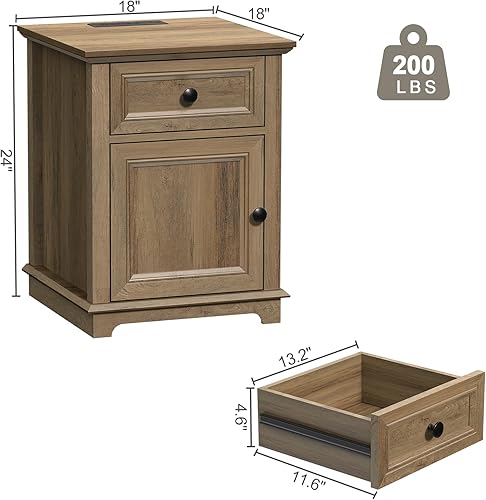 Miniatura 11 de Mesa auxiliar con estación de carga, mesa auxiliar de 18 pulgadas con cajón, mesita de noche para sala de estar, mesita de noche de 24 pulgadas de