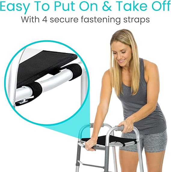 Vive Walker Tray for Folding Walker - (w/Cup Holder) - Adult Mobility Accessories - Fits Standard Walkers - Medical Table for Seniors Non Slip Mat for Food - Removable & Easy Assembly (Black)