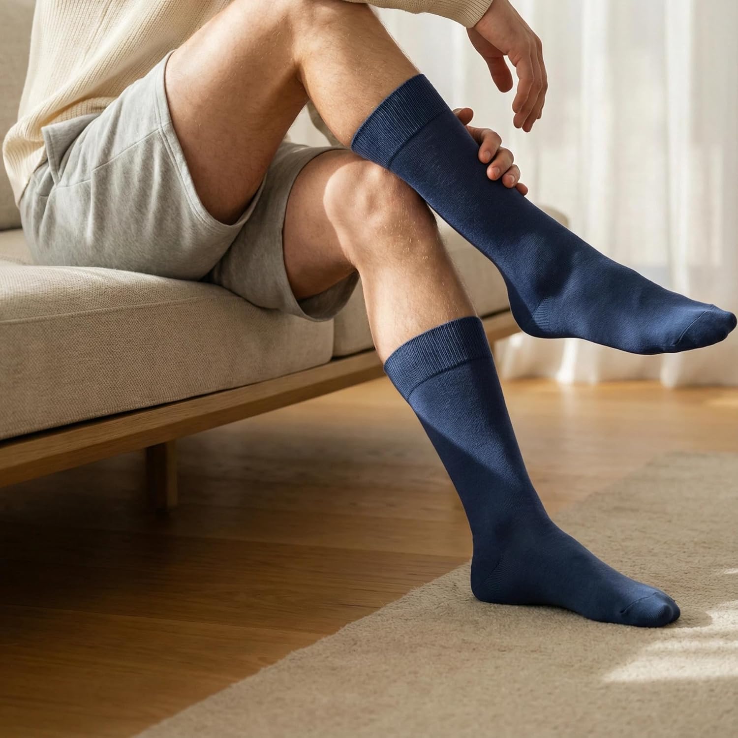 Men's Bamboo Fiber Dress Socks, Solid Color Breathable Moisture-Wicking, Brown Gray Navy, Crew Socks Size 9-13 - Image 3