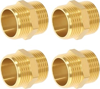 Doppelnippel 1 Zoll Messing Außengewinde, 4 Stück Doppelnippel mit Sechskant Robust und Rostfrei, Messing schlauchanschluss Gewindefitting Fittings für Trinkwasser Geeignet