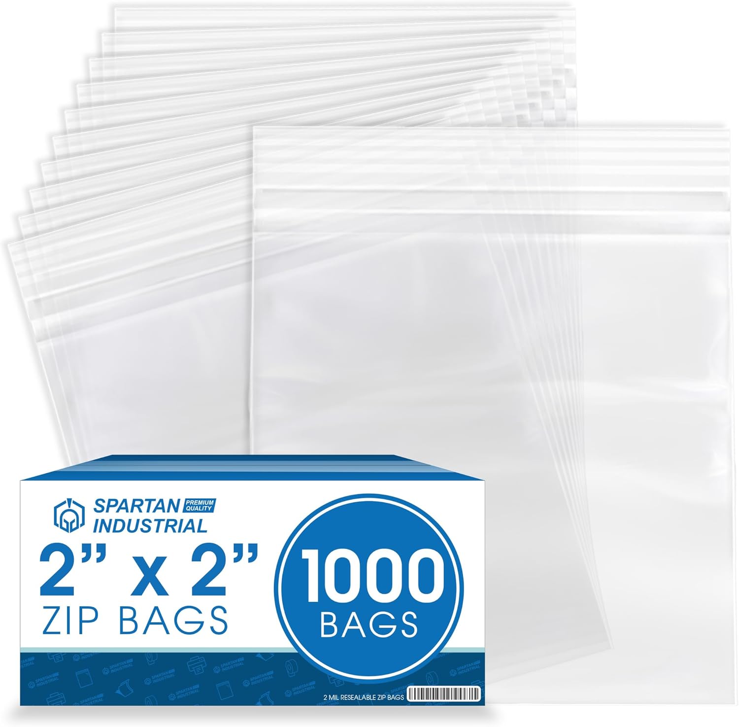 Spartan Industrial – 2” X 2” (1000 Count) 2 Mil Clear Reclosable Zip Plastic Poly Bags with Resealable Lock Seal Zipper