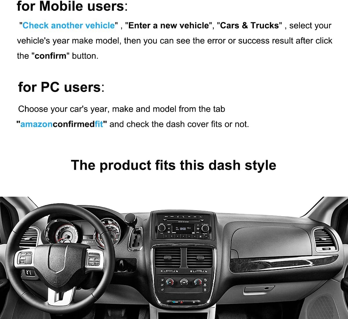 Dash Cover Mat Custom Fit for Chrysler Town Country, Dodge Grand Caravan, Ram C/V Cargo Van with Light Sensor w/o Speaker Dashboard Cap Pad Carpet Protector K341 (Dark Gray)