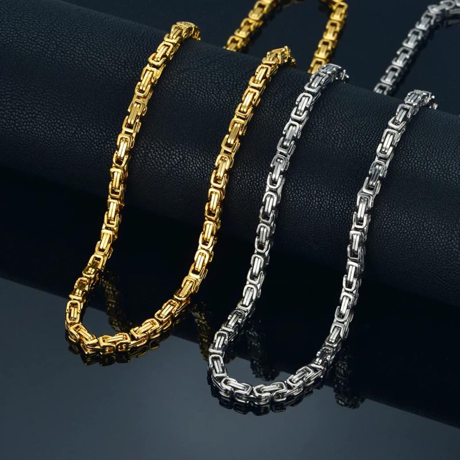 VEXXS Königskette 4/6mm 18K Gold beschichtet Edelstahl Byzantinische Goldkette 45-65cm