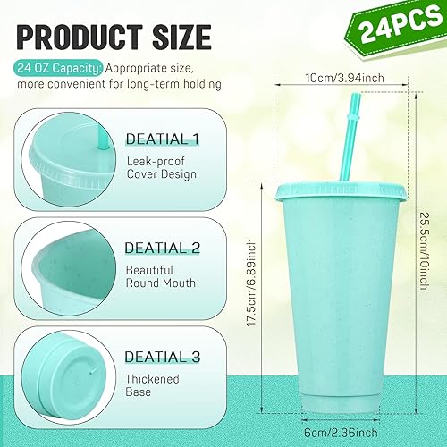 Miniatura 2 de Roshtia Paquete de 24 vasos de plástico con tapa y pajita, vasos reutilizables, botellas de agua a granel, taza de viaje para café helado, taza para