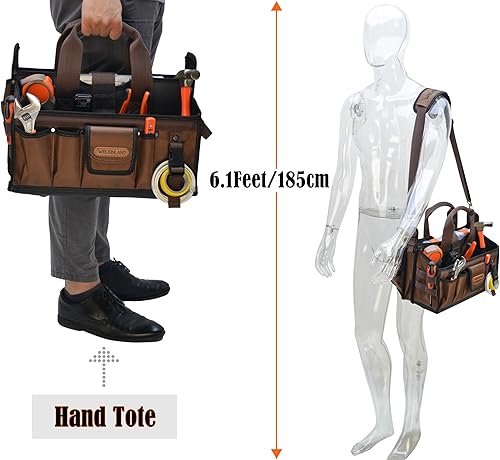 Miniatura 7 de WELKINLAND Bolsa de herramientas de 20 bolsillos, Bolsa de herramientas de electricista de 16", Bolsa de herramientas con tapa abierta, Stay-Up HVAC